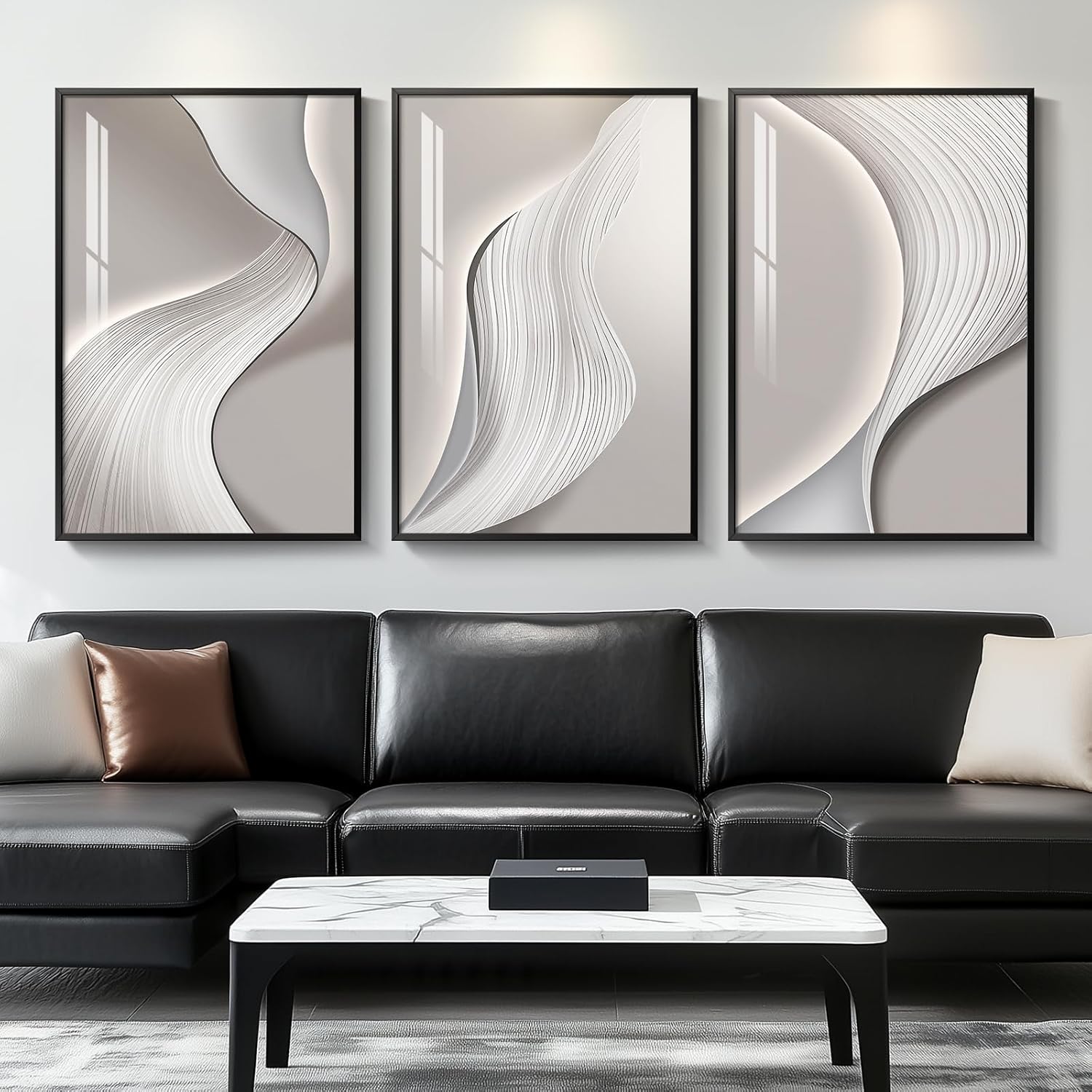 Skiennix Large Framed Modern Abstract Wall Art - Minimalist Silver Gray Prints for Living Room | 24x36 In