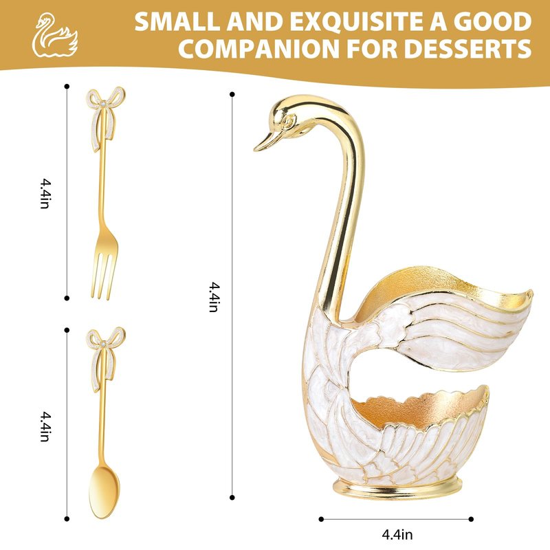 WENMAQIN Gold Swan Base Holder,Table Decorative Swan Dessert Spoons Organizer Spoons Holder with 6pcs Coffee Spoon set,Elegant Gold Dessert Spoons,Premium Zinc Alloy Spoon Organizer
