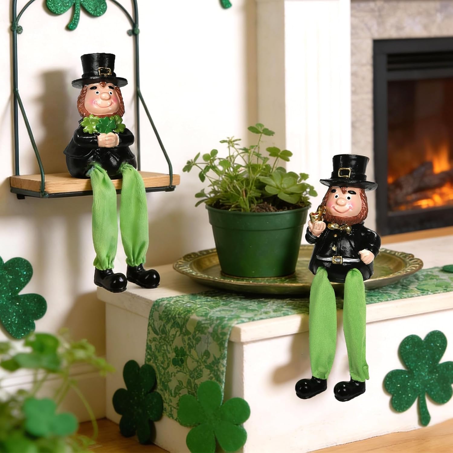 SYNCVIBE St. Patrick's Day Decorations - Set of 2 Resin Leprechaun Figurines for Lucky Home Decor