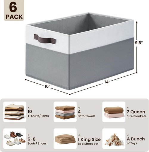 Criusia Closet Organizers - 6 Pack Storage Baskets with Handles for Bedroom & Nursery Organization