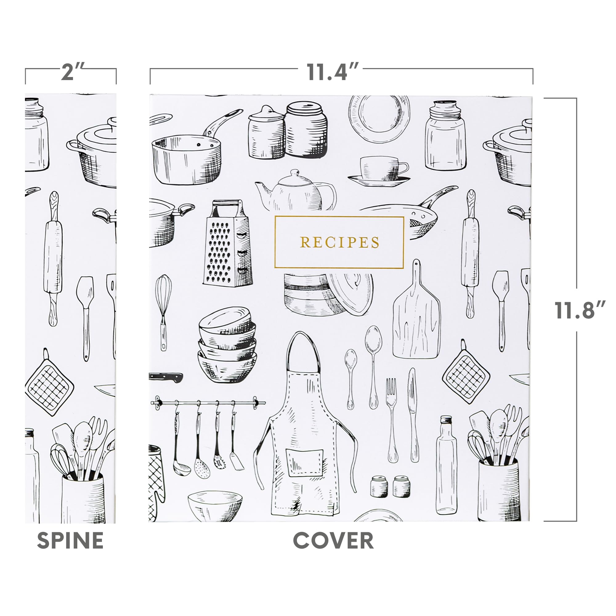 Jot & Mark 8.5" x 11" 3 Ring Recipe Binder with Spill-Proof Clear Binder Sleeves Sheet Protector, 30 Dual-Sided Recipe Card Pages for Written & Printed Recipes, Tabbed Dividers, Culinary Crockery