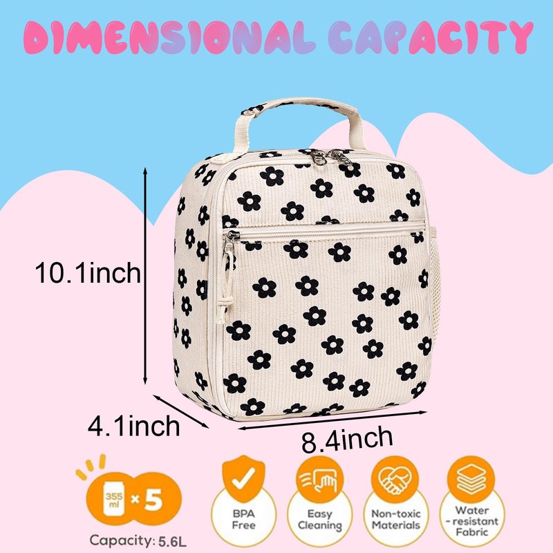 LEDAOU Lunch Box Kids Lunch Bag Insulated Cute Lunchbox Reusable Small Toddler Lunch Bags for School Travel or Picnic(Strawberry beige)