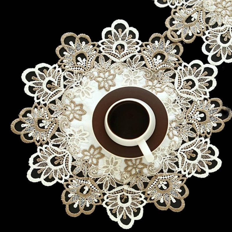 AMZALI Embroidered Placemats,Stain Resistant Lace Lunchmats Place Mats, Home Kitchen Dining Table Mats Doilies, Round Lace Placemats Table Centerpiece, Topper Pack of 4, Round 16 Inch
