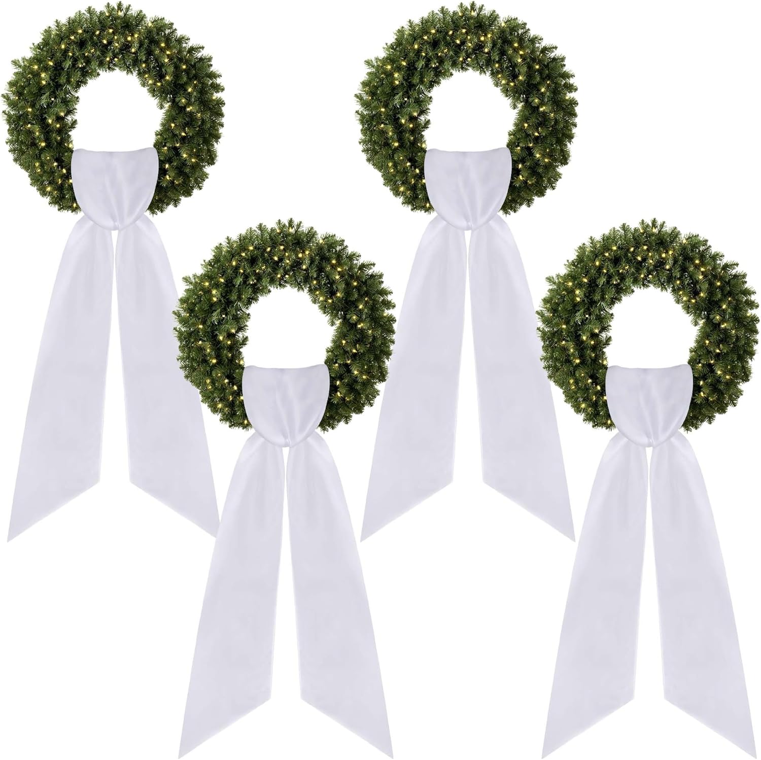 RunNico Wreath Sash - 4 Pack 4.5" W x 56.3" L | White Blank Embroidered Wreath Accessories for Holiday Decor