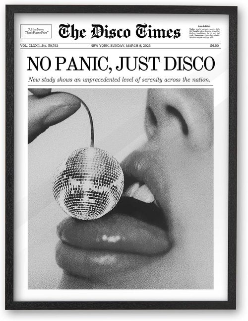 iHery Premium Framed Wall Art - Trendy Retro Cherry Disco Ball Design | 8x10in Natural Black Oak