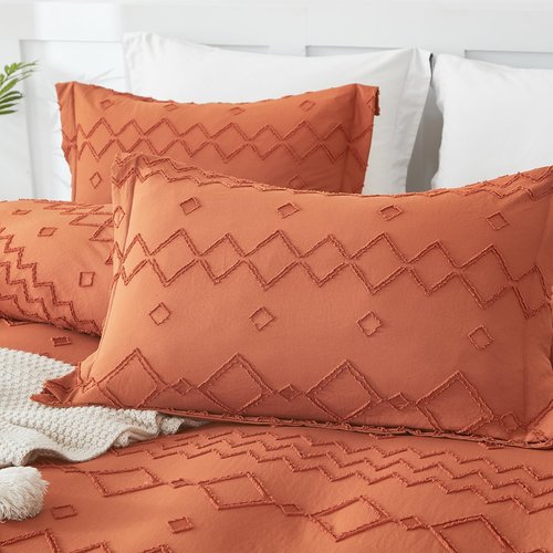 EMME Duvet Cover Set Microfiber, Tufted King Duvet Cover Set, Boho Bedding Sets for All Seasons, 3 Pieces Embroidery Chic Duvet Cover Full, 1 Duvet Cover + 2 Pillowcases (Pumpkin, King)