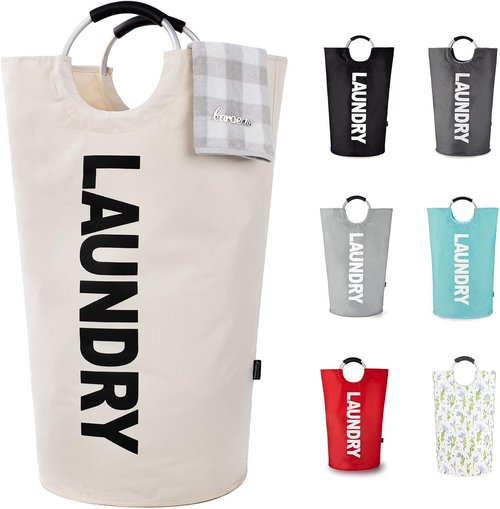 Caroeas 100L Laundry Basket - Large Collapsible Hamper with Padded Handles | Beige, Easy Storage