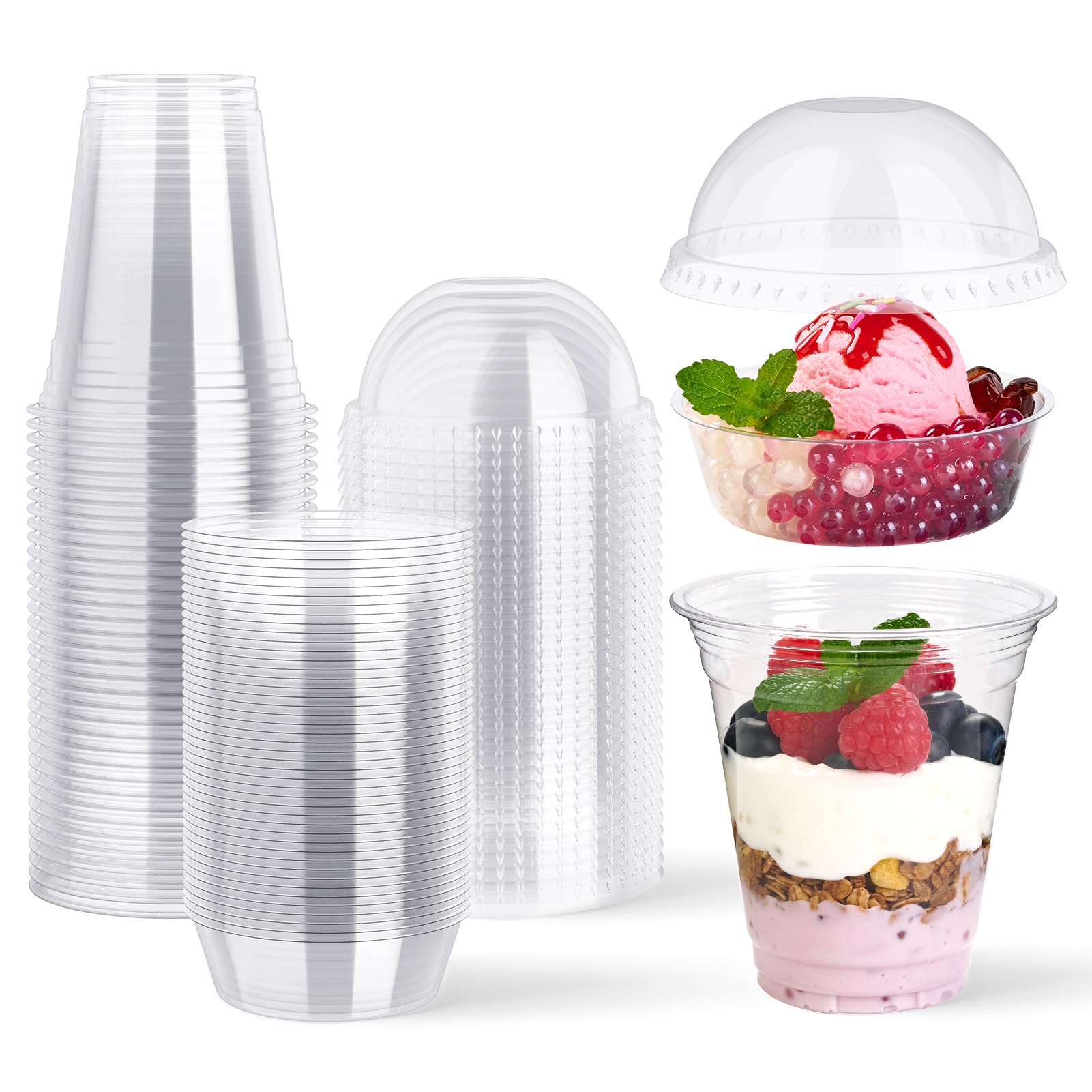 Lilymicky 50 Sets 12 oz Clear Plastic Parfait Cups with Insert & Dome lids, Disposable Yogurt Fruit Cups for Kids, for Dips and Veggies, Dessert and Party Snacks