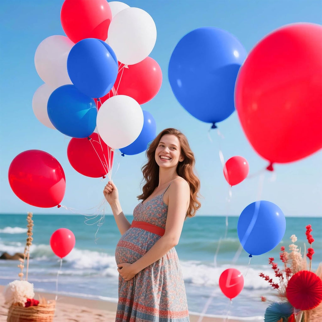 Red White Blue Latex Balloons - 12 Inch Patriotic Confetti Balloons | 68 Pack for 4th of July Celebrations