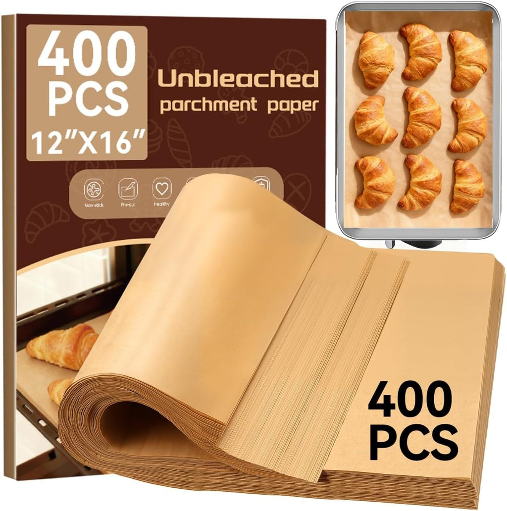YUANYE Parchment Paper Baking Sheets - 400PCS Unbleached Precut Non-Stick 12"x16" for Oven & Air Fryer