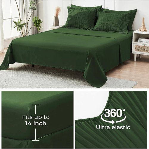 HYMOKEGE Twin Comforter Set - Dark Green Seersucker Luxury Bedding | 5-Piece All-Season Bed in a Bag
