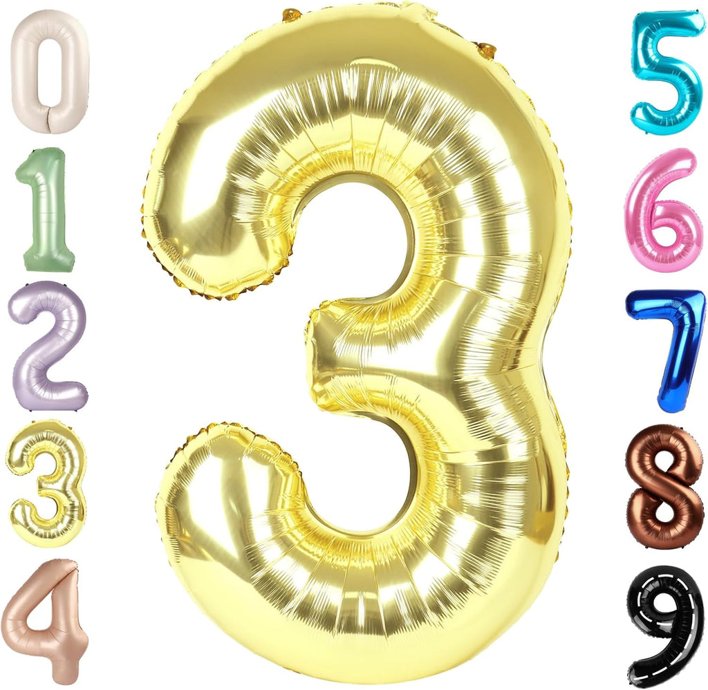 Numbers Balloon - 40 Inch Large Light Gold 3 Balloon for Birthday Decor | Perfect for Three-Year-Old Celebrations