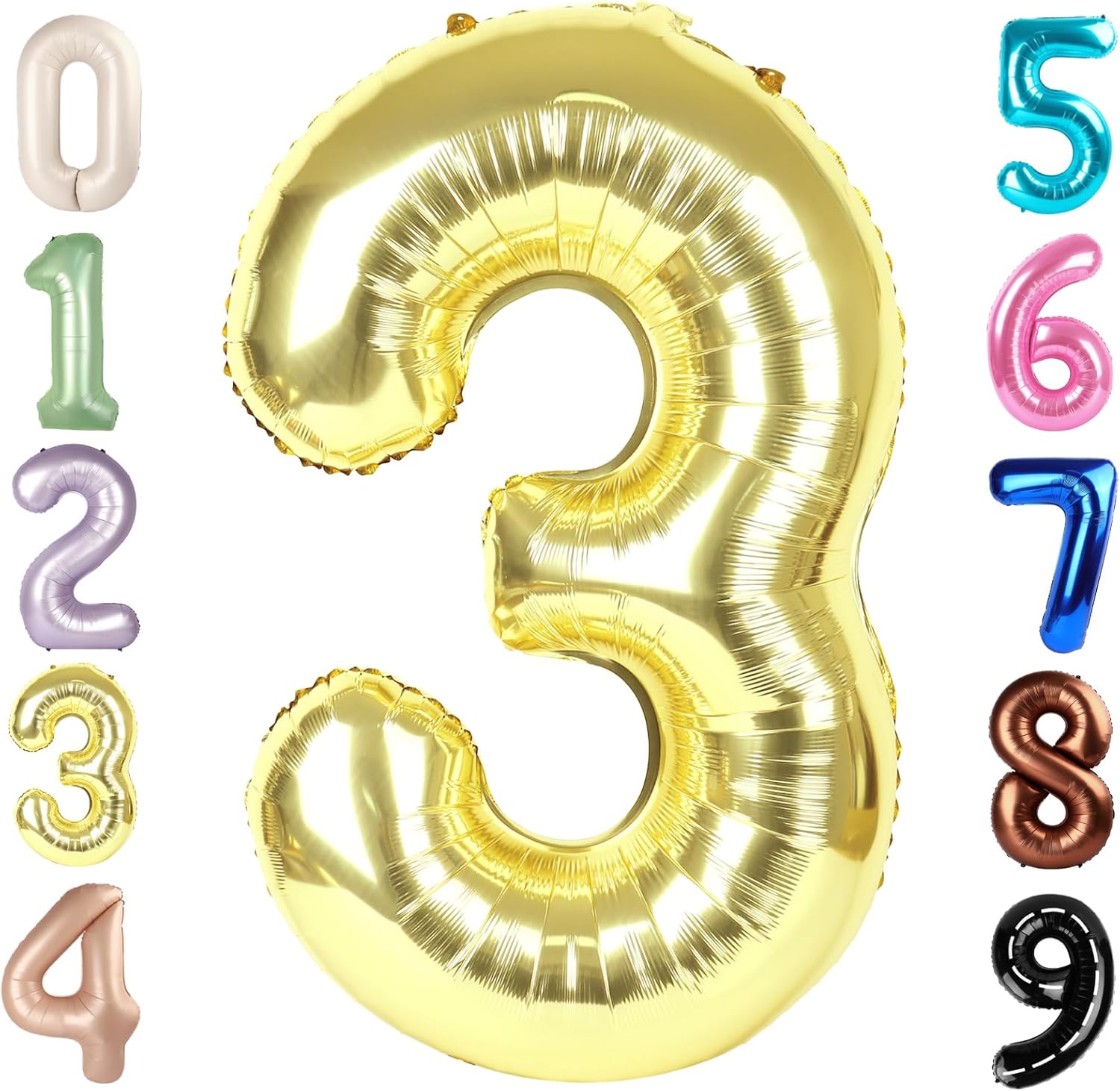 Numbers Balloon - 40 Inch Large Light Gold 3 Balloon for Birthday Decor | Perfect for Three-Year-Old Celebrations