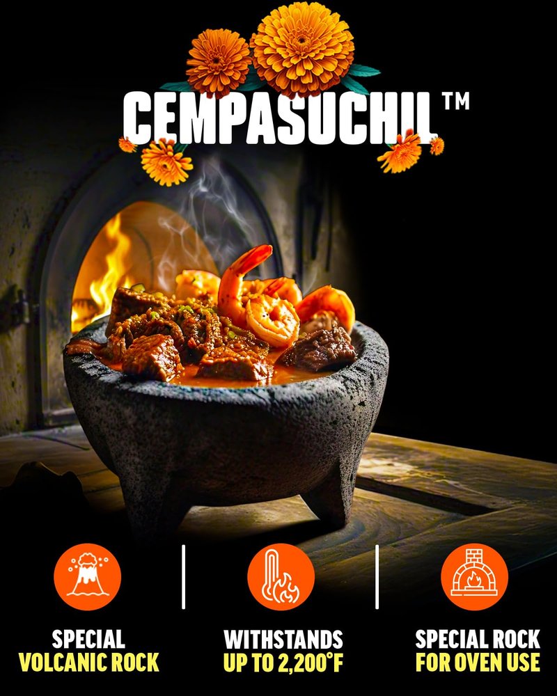 Authentic Molcajete Mexicano Made of Volcanic Rock | 3 Pcs Set (1 Mortar + 1 Pestle + 1 MexTowel) High-Heat Resistant, Mexican Mortar and Pestle Set, Guacamole Bowl and Masher