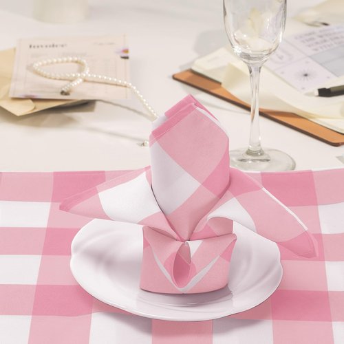 Buffalo Plaid Table Napkins Set of 100 Checkered Cloth Napkins 17x17 inch Washable Dinner Gingham Pattern Napkins Soft Napkins for Wedding Party Dining Banquet(Pink and White)