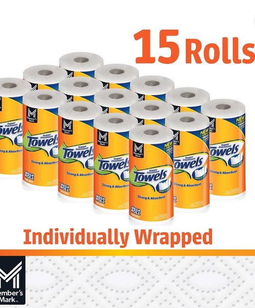 Member's Mark Super Premium Paper Towels - 15 Rolls with 150 Sheets Each | 2 Pack for Ultimate Absorbency
