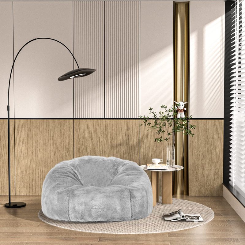 (No Filler) 6FT Giant Bean Bag Chair Cover Soft Faux RH Fur Sofa Bed Washable Bean Bag Couch Cover for Adult and Kids with Liner