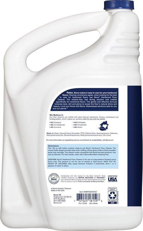 Bona Hardwood Floor Cleaner Refill - 4 Pack for Streak-Free Shine & Easy Cleaning