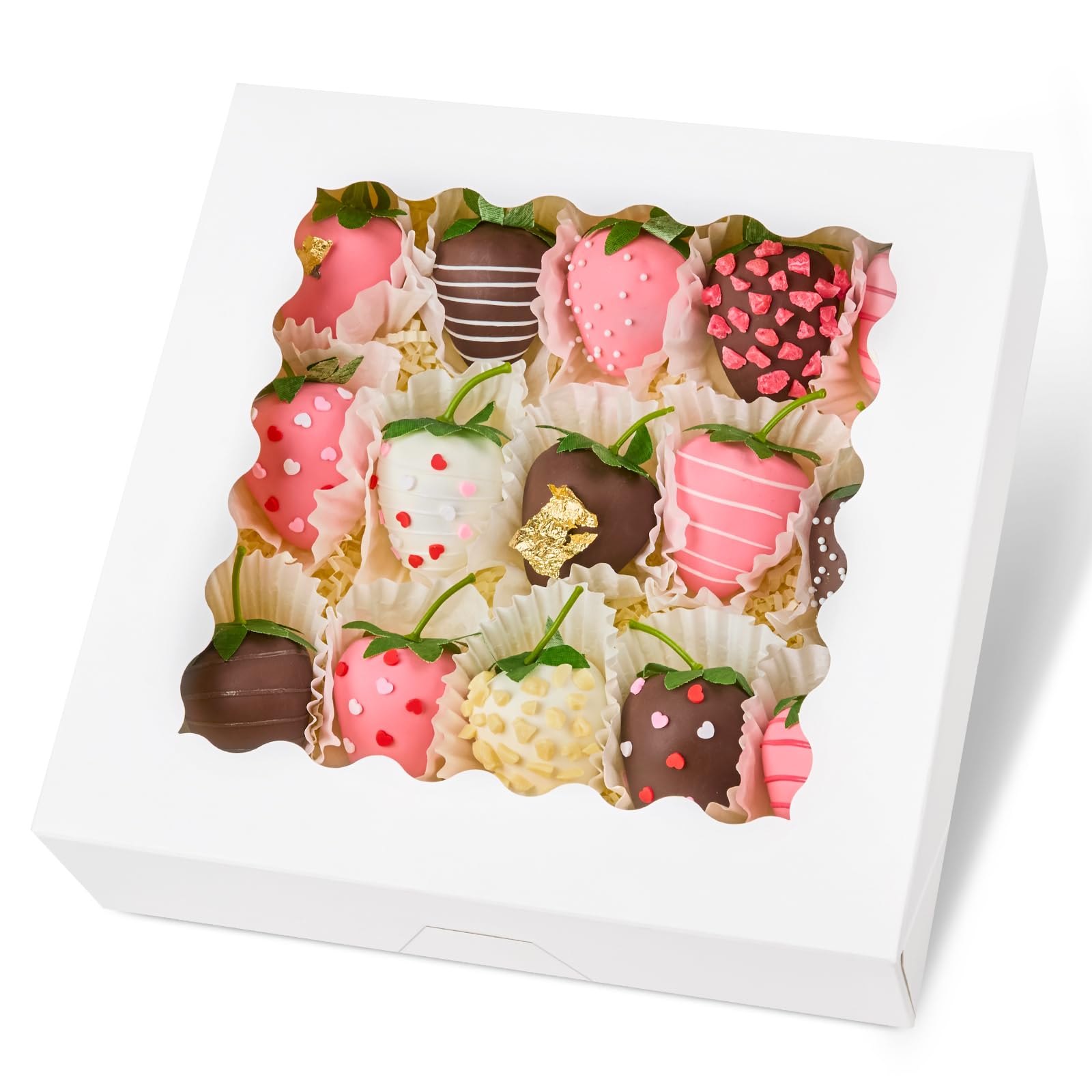 Kucoele 20 PCS Pie Boxes, 9 x 9 x 2.5 Inches Bakery Boxes with Window, Auto-Popup Cookie Boxes White Treat Boxes for Chocolate Strawberries, Pastries, Muffins, Donuts