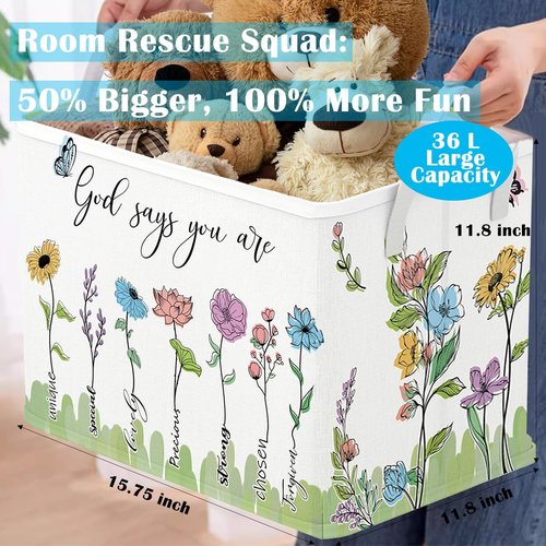 Runtoo Christian Bible Verse Floral Nursery Decor Baby Basket Religious Spiritual Inspirational Baby Shower Decorations Boys Gift Basket Toddler Toy Box Laundry Hamper Closet Storage Bins