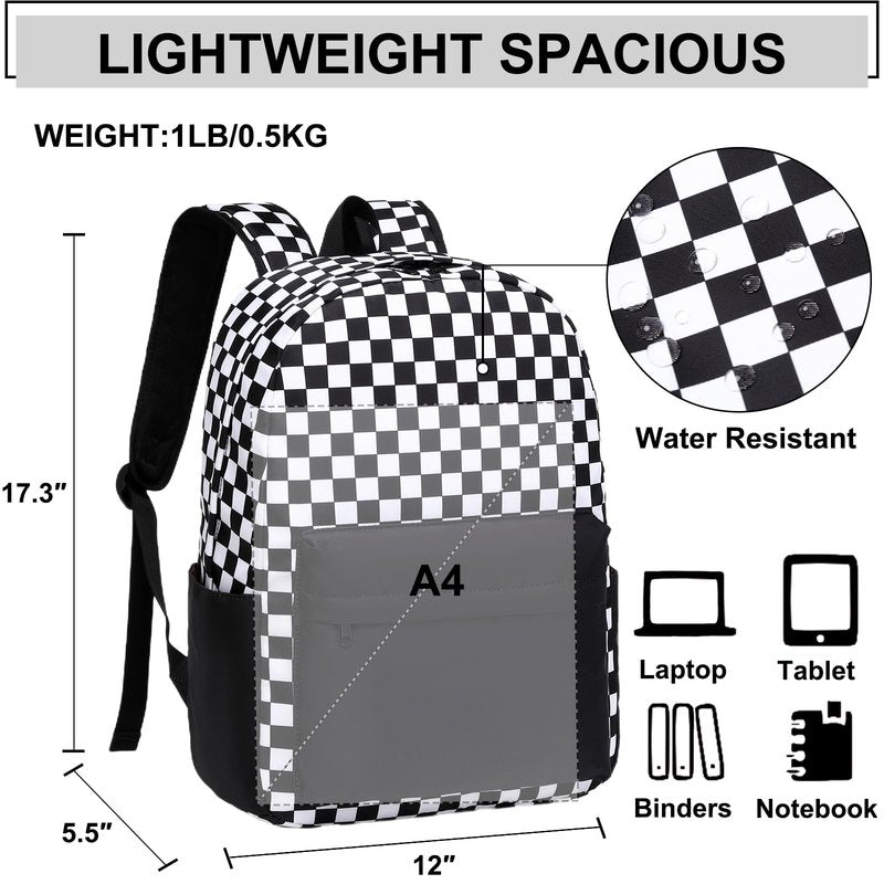 Sugaroom Lightning Print School Backpack for Girls Boys Backpack with Lunch Box Teen Kids Backpack Middle School Bags Preschool Primary Elementary Bookbags Set