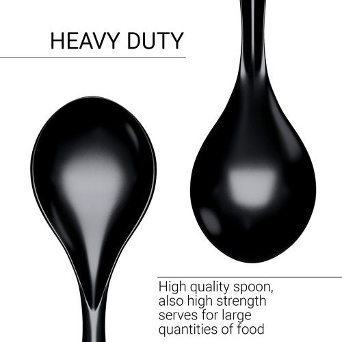 Large Plastic Serving Utensils, 10 inches, Big Heavy Weight Reusable Utensils for Party Buffet Catering, Large Serving Spoons (18, 10 inches black)