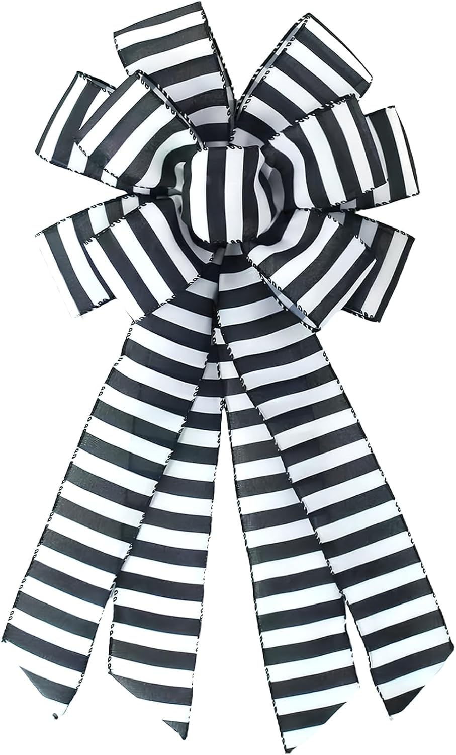 Regine Switzerland Large Black & White Stripe Wreath Bow - Rustic Burlap Decorative Accent for Christmas & Weddings