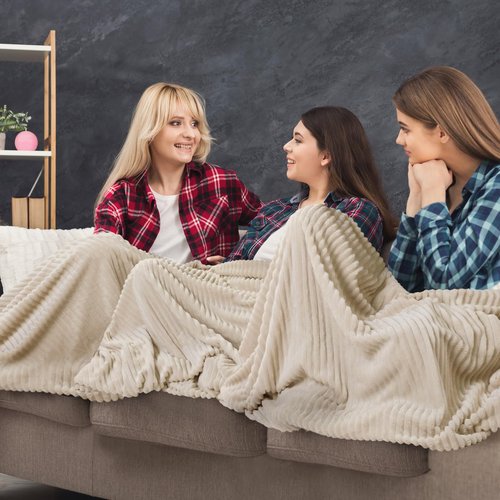 Buryeah 12 Pcs Flannel Throw Blanket Bulk 50 x 60 in Sleepover Blanket Outdoor Wedding Throw Lightweight, Oeko-tex Standard 100 Certified for Sofa Homeless Gifts (Beige)