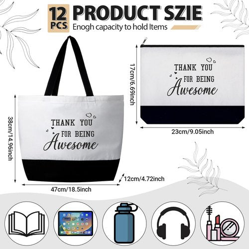 Silkfly 32 Pcs Thank You Canvas Tote Bags with Handles Inspirational Makeup Bags Set for Women Teacher Employee Gifts(Motivation)