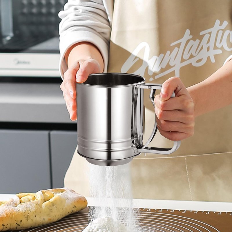 Flour Sifter Stainless Steel,3 Cup Flour Sifters for Baking,3 in1 Sifter for Baking with Powdered Sugar Shaker Duster, Flour Shaker Duster for Baking Cakes, Pastries, Pies, Cupcakes and Desserts