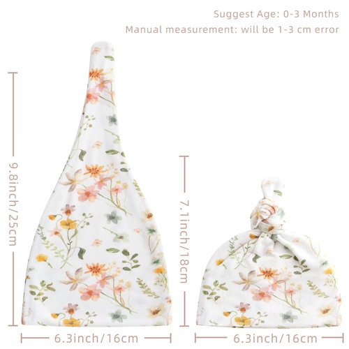 LifeTree Newborn Swaddle Set with Matching Hat and Bow Set, Wooden Birth Announcement Card, Floral Baby Girl Newborn Receiving Blankets Baby Swaddle Nursery Wildflower
