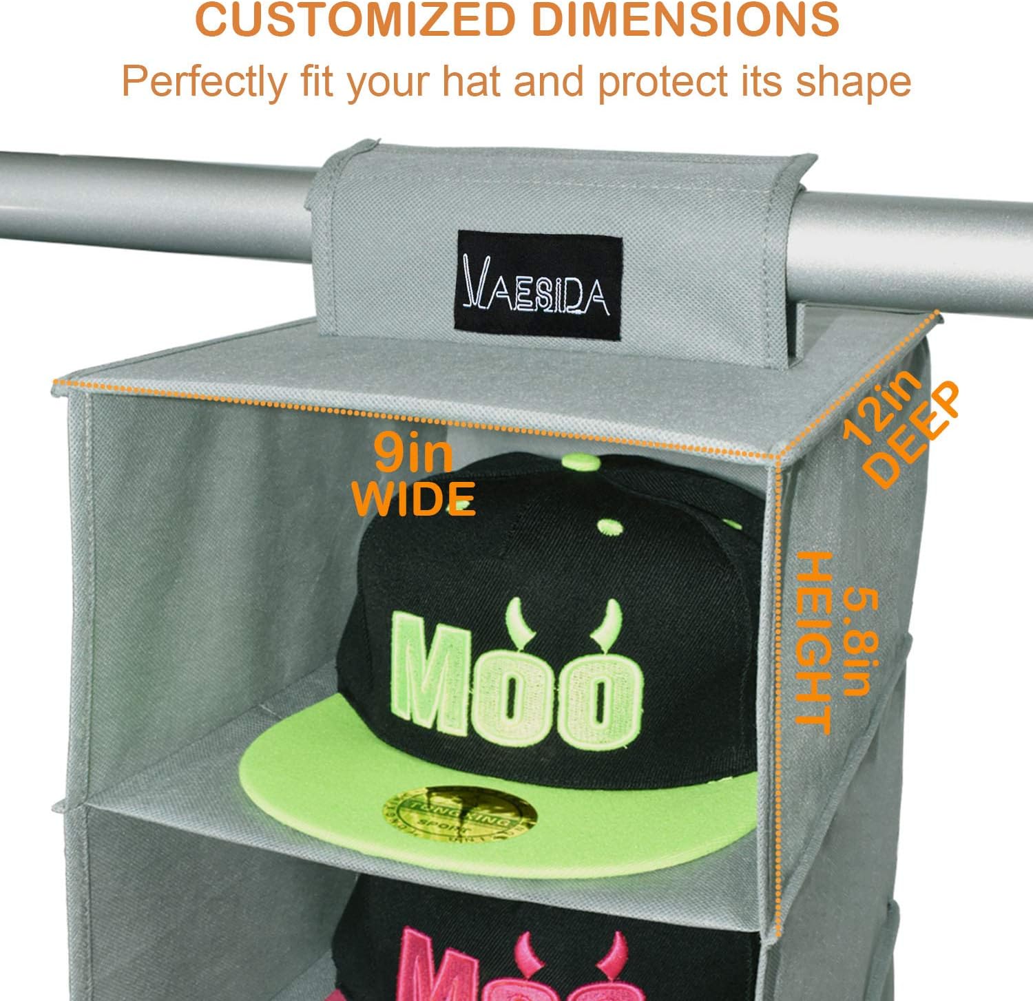 VAESIDA Hat Rack Organizer - 10 Shelf Baseball Cap Storage Solution, Gray