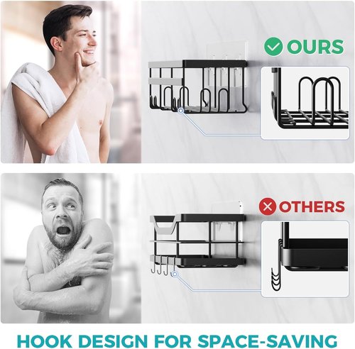 HomeHacks Shower Caddy - Rustproof No-Drill Organizer with Space-Saving Hooks | 2-Pack for Bathroom & Kitchen