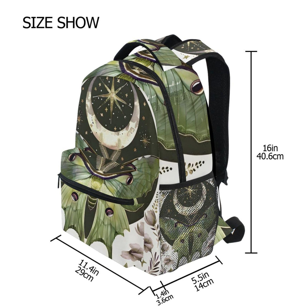ALAZA Luna Moth Moon Backpacks for Girls Elementary School Bag Kids Bookbag Personalized Travel Daypack 3rd 4th 5th Grade Rucksack 16in Laptop Back Pack