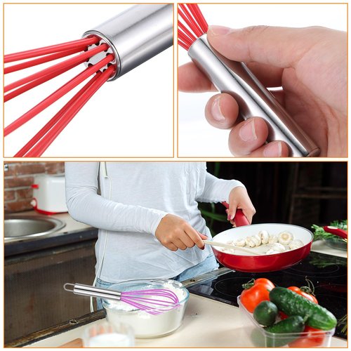 24 Pcs 8 Inch Whisks Bulk for Cooking, Silicone Whisks Non Scratch Stainless Steel Hand Whisk Large Coated Metal Heat Resistant Egg Beaters for Cooking