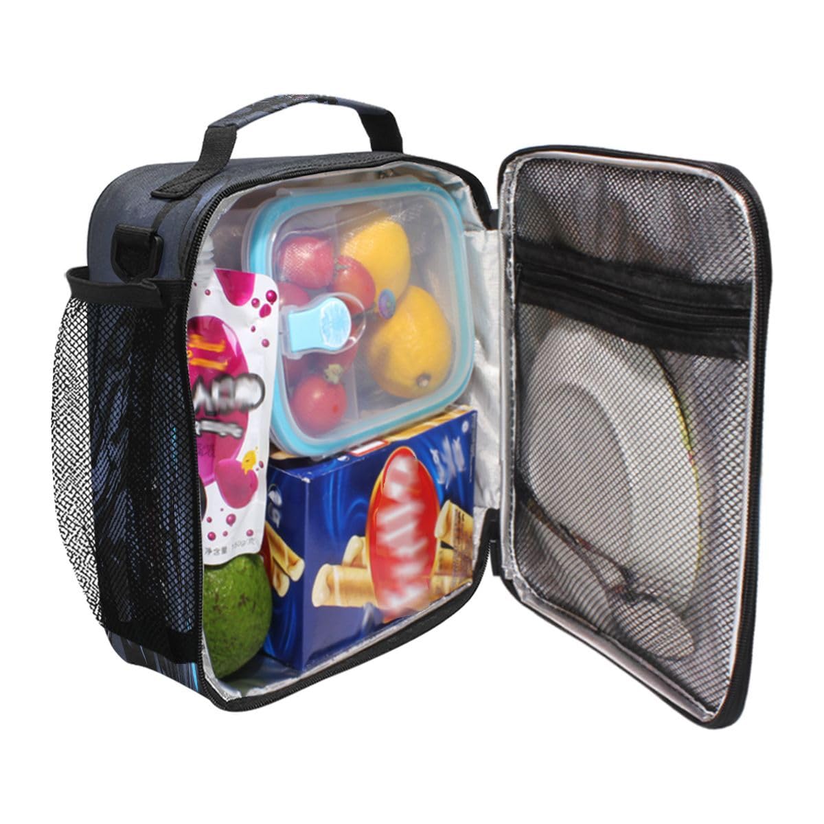 ZOEO Lunch Box, Angry Black Panther Prep Kids Cooler Insulated Lunch Bag Tote Freezable Shoulder Strap Waterproof Picnic Meal for School Office