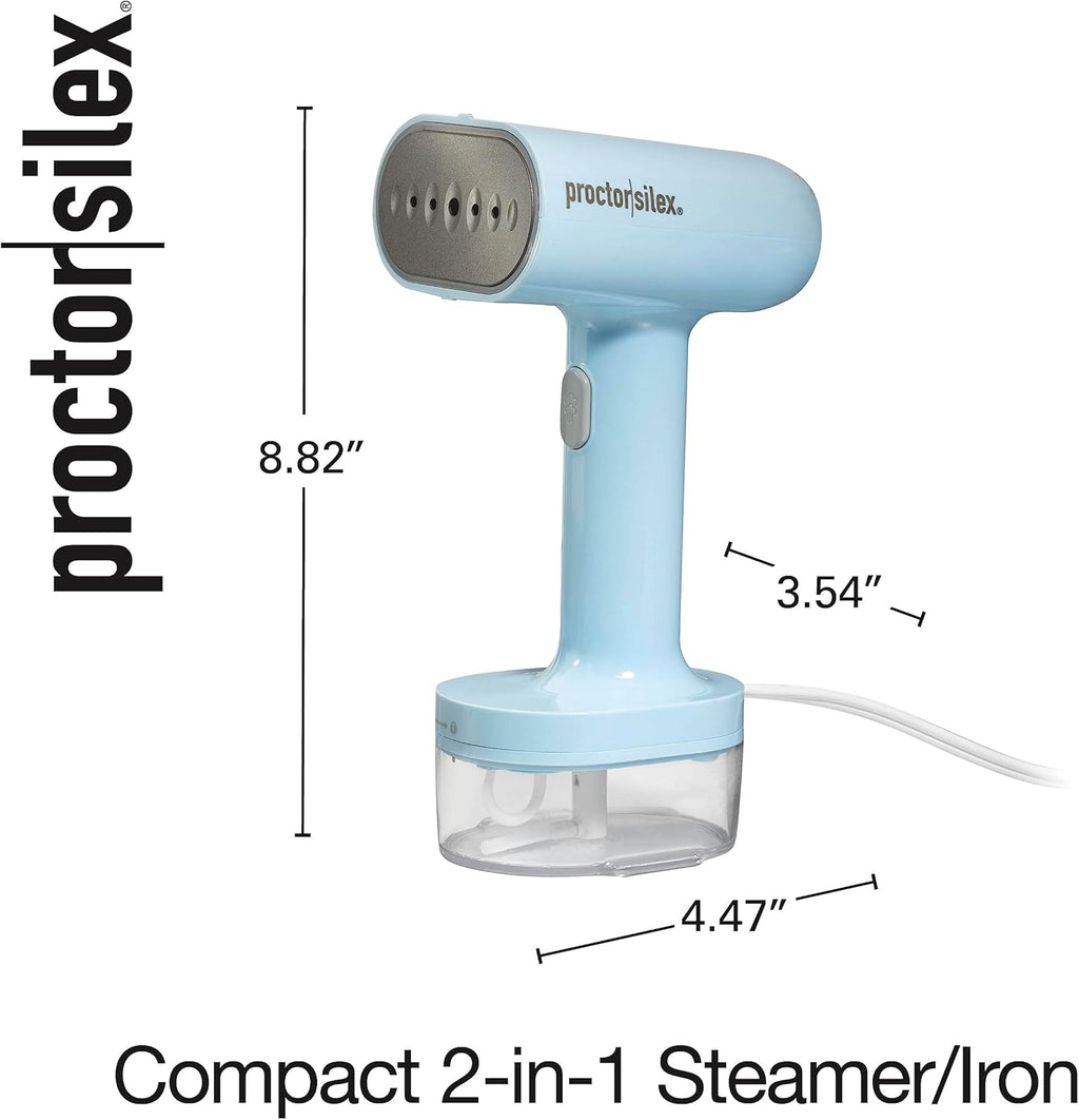 Proctor Silex Travel Iron & Garment Steamer - Portable 1200W, Ready in 45 Seconds, 7-Minute Use, Blue