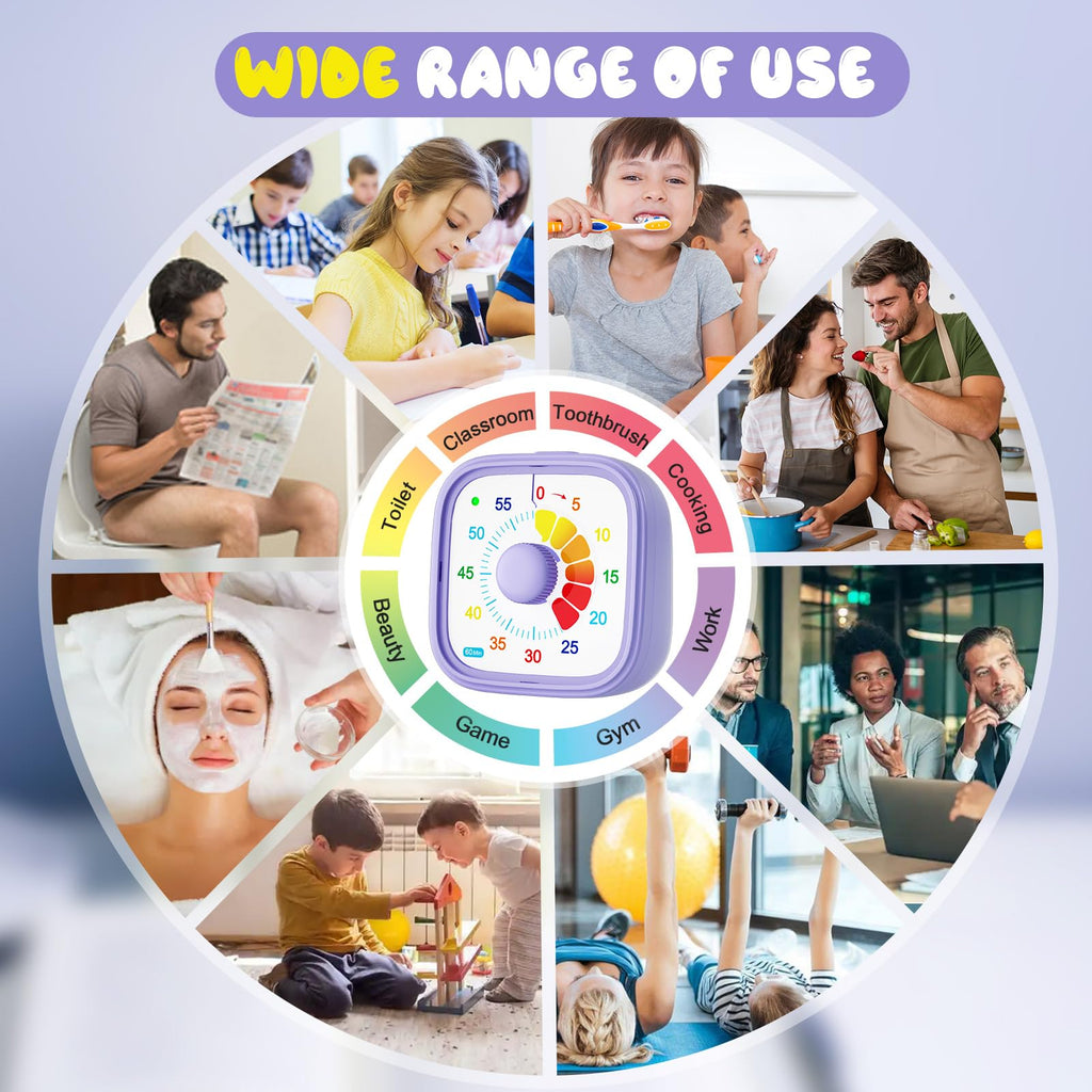 Visual Timer for Kids & Adults – 60-Minute Countdown Timer with Colorful Dial – Time Management Tool for Classroom, Homework, Cooking, and Productivity with Silent Operation