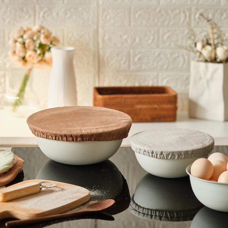 INYOWAKI 100% Pure Linen Bowl Covers For Bread Proofing, 4 Pcs Elastic Reusable Solid Color Cloth Fabric Bowl Covers,XL Organic Washable Large Stretch Sourdough Lids 6 * 8 * 10 * 12 Inches, Linen