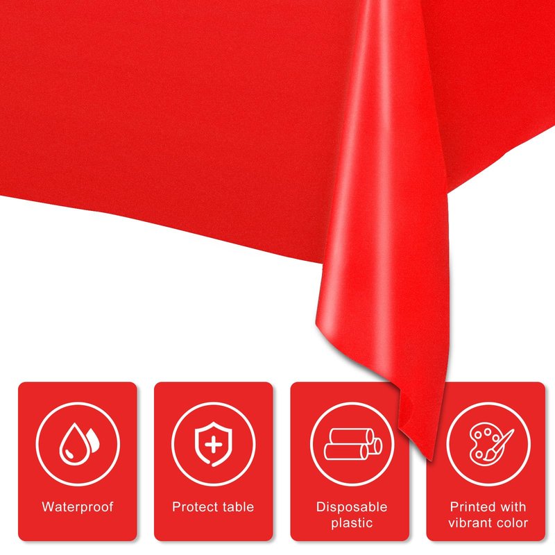 Moukeren 16 Pack Plastic Tablecloths Bulk 54 x 108 Inch Disposable Rectangle Table Covers Waterproof Party Table Cloths for Indoor or Outdoor Events Birthday Party Decor Supplies (Red,Black)