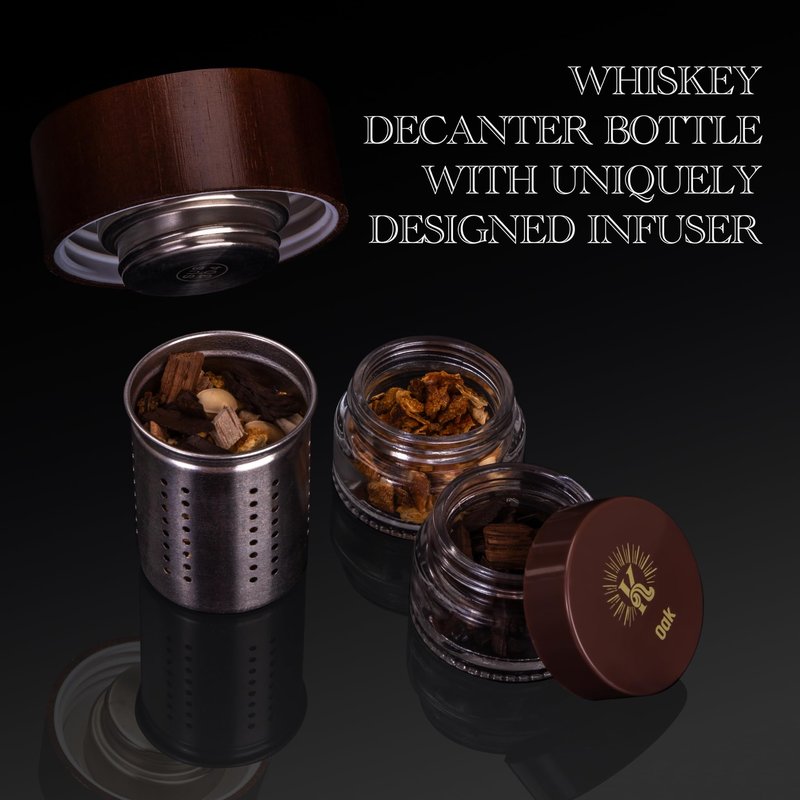 DIY Whiskey Gifts for Men - DIY Whiskey Infusion Set - Whiskey Making Kit - Decanter Set with Botanicals & Wood Chips - Bourbon Decanter & Birthday Gifts for Men