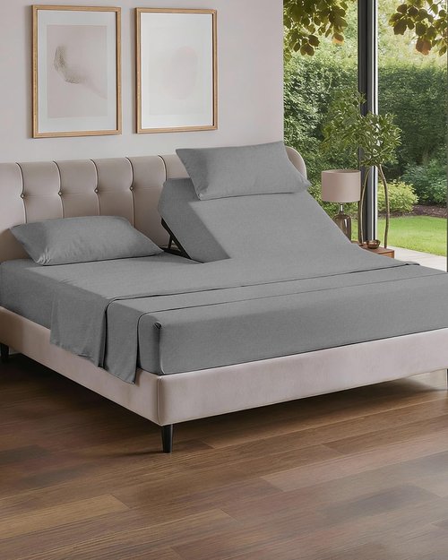 Flex Top Split Head King Sheet Set - Comfy, Breathable Cooling Bed Sheets | Luxury Hotel Quality - Deep Pockets, Soft Oeko-Tex - Heathered Grey