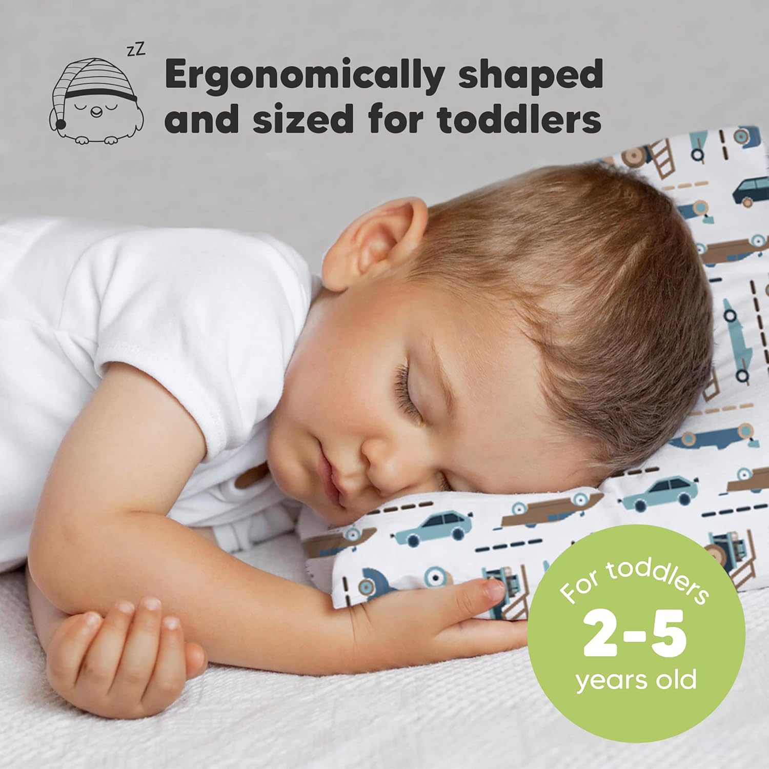 My Little Dreamy Toddler Pillow - Organic Cotton Travel Bed Pillow with Soft Pillowcase | 13x18, Machine Washable, Ideal for Ages 2-5