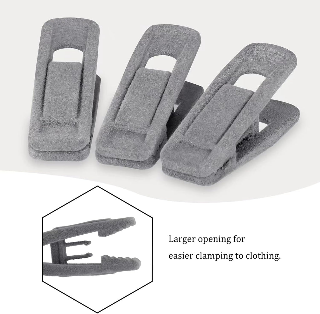 Tinfol Gray Velvet Hanger Clips - Non-Slip Flocked Clips for Pants & Skirts | 24 Pack with Strong Grip