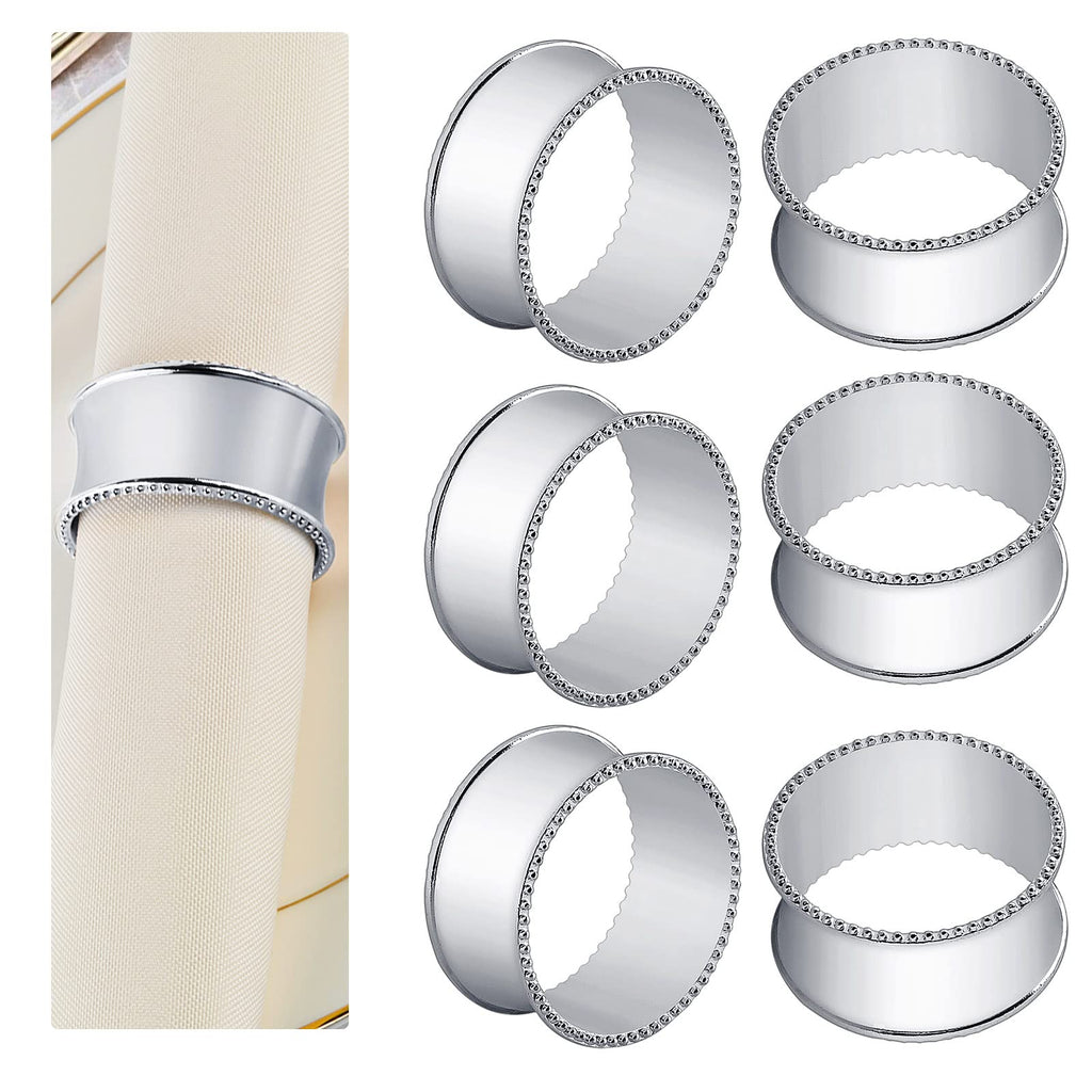 Frjjthchy 6 Pcs Stainless Steel Bead Side Napkin Rings Delicate Serviette Buckles (Silver)
