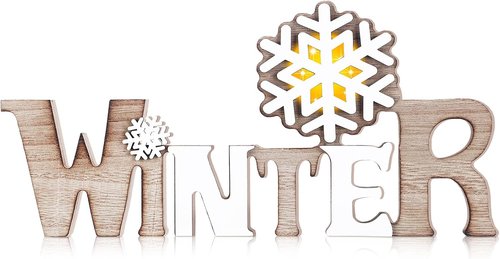 Bucherry Winter LED Wooden Snowflake Sign - Rustic Tabletop Decoration for Christmas & Winter Events