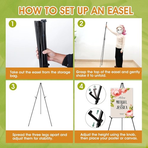 AROIC 63" Portable Metal Easel Stand - Adjustable Floor Easels for Signs, Art & Weddings | 3-Pack with Storage Bags