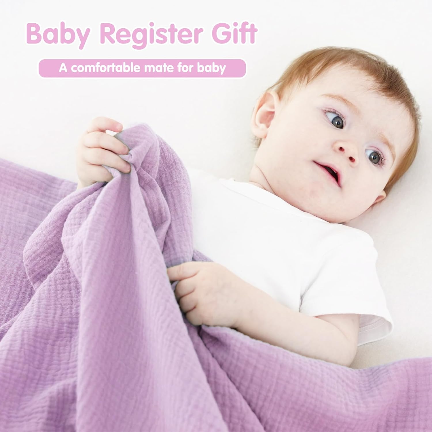 Skiennix Muslin Swaddle Blankets - Soft & Breathable 100% Cotton, 2 Pack, 40 x 40 Inches | Pink & Purple