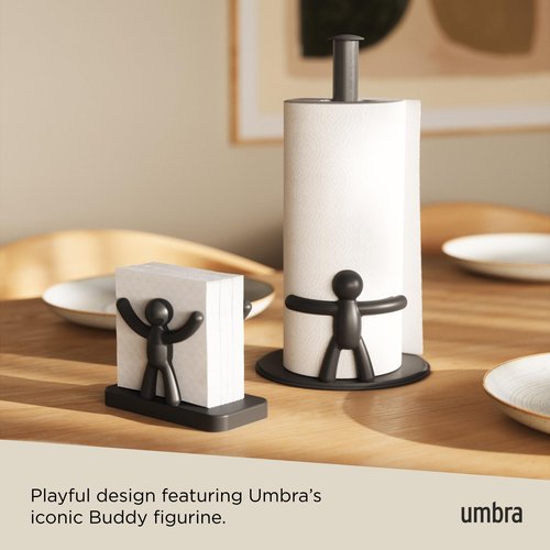 Umbra Buddy Paper Napkin Holder With Fun and Functional Design - Original Molded Wood and Plastic With Matte Black Finish Kitchen & Dining Room Paper Storage - Holds Various Sizes of Paper Napkins