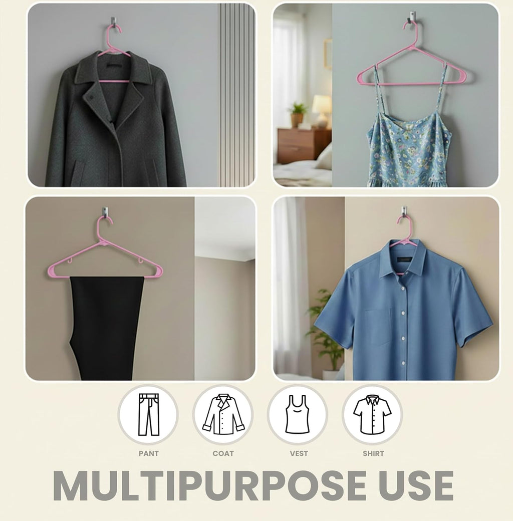 Utopia Home Plastic Hangers 50 Pack - Durable Space-Saving Closet Organizers - Built-In Strap Hooks for Shirts, Pants, Skirts & Coats (Pink)